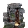 Indoor Home Office Resin Towering Cave Waterfall Table Fountain with LED Lights - 14 Inch - Gray - resin