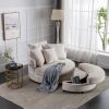 360Â° Swivel Accent Barrel Chair with Storage Ottoman & 4 Pillows; Modern Linen Leisure Chair Round Accent for Living Room; Creamy White