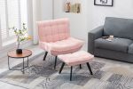 Modern Soft Velvet Fabric Material Large Width Accent Chair Leisure Chair Armchair TV Chair Bedroom Chair With Ottoman Black Legs - Pink Teddy