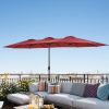 15 FT Outdoor Umbrella Double-Sided Patio Market Umbrella with Base;  Crank;  100% Polyester Canopy - Red