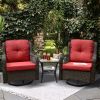 Outdoor Bistro Set 3 Pieces;  Outdoor Resin Wicker Swivel Rocker Patio Chair;  Outdoor Rattan Conversation Sets - Red