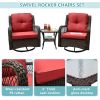 Outdoor Bistro Set 3 Pieces;  Outdoor Resin Wicker Swivel Rocker Patio Chair;  Outdoor Rattan Conversation Sets - Red