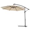 10 FT Solar LED Patio Outdoor Umbrella Hanging Cantilever Umbrella Offset Easy Open Adustment with 24 LED Lights - tan