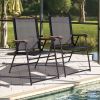 Set of 2 Patio Folding Sling Back Camping Deck Chairs - Black