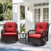 Outdoor Bistro Set 3 Pieces;  Outdoor Resin Wicker Swivel Rocker Patio Chair;  Outdoor Rattan Conversation Sets - Red