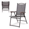 Set of 2 Patio Folding Sling Back Camping Deck Chairs - Gray