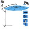 10 FT Solar LED Patio Outdoor Umbrella Hanging Cantilever Umbrella Offset Umbrella Easy Open Adustment with 24 LED Lights -blue