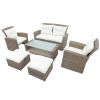 Patio Furniture Set;  4 Piece Outdoor Conversation Set All Weather Wicker Sectional Sofa with Ottoman and Cushions - Beige