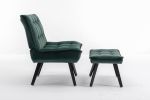 Modern Soft Velvet Fabric Material Large Width Accent Chair Leisure Chair Armchair TV Chair Bedroom Chair With Ottoman Black Legs  - Dark Green