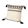 18 x 18 Square Cotton Accent Throw Pillow with Simple Striped Pattern and Tassels; White and Black; DunaWest - Default