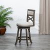 24" Counter Height X-Back Swivel Stool; Weathered Gray Finish; Beige Fabric Seat