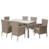 Outdoor Wicker Dining Set;  7 Piece Patio Dinning Table Beige-Brown Wicker Furniture Seating  - Beige