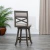 24" Counter Height X-Back Swivel Stool; Weathered Gray Finish; Beige Fabric Seat