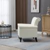 Mid-Century Modern Accent Chair; Linen Armchair w/Tufted Back/Wood Legs; Upholstered Lounge Arm Chair Single Sofa for Living Room; Beige