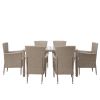 Outdoor Wicker Dining Set;  7 Piece Patio Dinning Table Beige-Brown Wicker Furniture Seating  - Beige