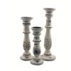 Benzara Distressed Finish Wooden Pillar Shaped Candleholder; Set of 3; White