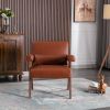 Accent chair; KD rubber wood legs with Walnut finish. PU leather cover the seat. With a cushion.Brown - as Pic