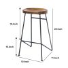 Mango Wood Saddle Seat Bar Stool With Iron Rod Legs; Brown and Black