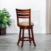 24" Counter Height Slat Back Swivel Stool; Cherry Finish; Bone Leather Seat