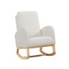 Rocking Chair Mid-Century Modern Rocking Armchair Upholstered Tall Back Accent Glider Rocker - Beige