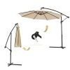 10 FT Solar LED Patio Outdoor Umbrella Hanging Cantilever Umbrella Offset Easy Open Adustment with 24 LED Lights - tan