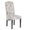 Dining Script Fabric Accent Chair with Solid Wood Legs; Set of 2 - as Pic