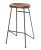 Mango Wood Saddle Seat Bar Stool With Iron Rod Legs; Brown and Black