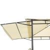 12Ft.Lx4.3Ft.W Iron Double Tiered Backyard Patio BBQ Grill Gazebo with Bar Counters, Beige - Beige