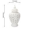 White Ceramic Ginger Jar Vase with Decorative Design and Removable Lid - as Pic