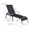 2 Pieces Outdoor Patio Lounge Chair Chaise Fabric with Adjustable Reclining Armrest - Black