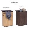 Flip Type Bamboo Laundry Hamper Wooden Folding Dirty Clothes Storage Basket Body with Removable Liners RT - black