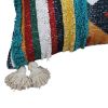 24 x 24 Square Handwoven Cotton Dhurrie Accent Throw Pillow; Aztec Kilim Pattern; Tassels; Multicolor - as Pic