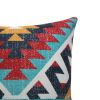 24 x 24 Square Handwoven Cotton Dhurrie Accent Throw Pillow; Aztec Kilim Pattern; Tassels; Multicolor - as Pic