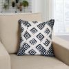 18 x 18 Handcrafted Square Jacquard Soft Cotton Accent Throw Pillow; Diamond Pattern; White; Black - as Pic