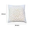 Hugo 20 x 20 Square Accent Throw Pillow; Embroidered Geometric Abstract Pattern; With Filler; White; Gold - as Pic