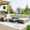 8-Pieces Outdoor Patio Furniture Sets;  Garden Conversation Wicker Sofa Set;  Single Sofa Combinable - Beige