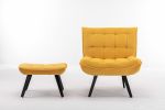 Modern Soft Velvet Fabric Material Large Width Accent Chair Leisure Chair Armchair TV Chair Bedroom Chair With Ottoman Black Legs - Yellow