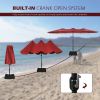 15 FT Outdoor Umbrella Double-Sided Patio Market Umbrella with Base;  Crank;  100% Polyester Canopy - Red