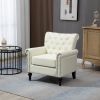 Mid-Century Modern Accent Chair; Linen Armchair w/Tufted Back/Wood Legs; Upholstered Lounge Arm Chair Single Sofa for Living Room; Beige