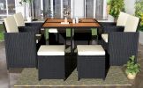 Patio All-Weather PE Wicker Dining Table Set with Wood Tabletop for 8;  Black Rattan+Beige Cushion (9-Piece) - Black