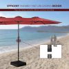 15 FT Outdoor Umbrella Double-Sided Patio Market Umbrella with Base;  Crank;  100% Polyester Canopy - Red