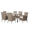 Outdoor Wicker Dining Set;  7 Piece Patio Dinning Table Beige-Brown Wicker Furniture Seating  - Beige