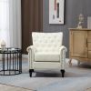 Mid-Century Modern Accent Chair; Linen Armchair w/Tufted Back/Wood Legs; Upholstered Lounge Arm Chair Single Sofa for Living Room; Beige