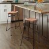 Mango Wood Saddle Seat Bar Stool With Iron Rod Legs; Brown and Black