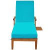 Outdoor Solid Wood 78.8" Chaise Lounge Patio Reclining Daybed with Cushion; Wheels and Sliding Cup Table for Backyard; Garden; Poolside- Blue