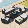 6-piece All-Weather Wicker PE rattan Patio Outdoor Dining Conversation Sectional Set with coffee table, ottomans, removable cushions - Beige