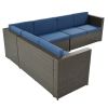 9 Piece Rattan Sectional Seating Group with Cushions and Ottoman, Patio Furniture Sets, Outdoor Wicker Sectional - Blue