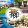 5-Piece Outdoor Patio Wicker Bar Set, Garden PE Rattan Wicker Dining Table, Square Stool Set, Foldable Tabletop, Acacia Wood Tabletop, Bistro Set