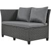 5-Piece Outdoor Patio Rattan Sofa Set; Sectional PE Wicker L-Shaped Garden Furniture Set with 2 Extendable Side Tables; - Gray