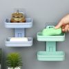 For Home Bathroom Without Studs Wall Suction Double Layer Drain Soap Holder - Green